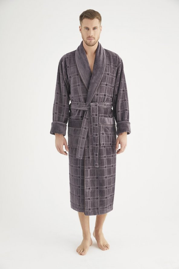 Jakarlı %100 Cotton Erkek Bornozu - Resim 6