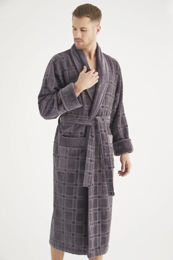 Jakarlı %100 Cotton Erkek Bornozu - Resim 7