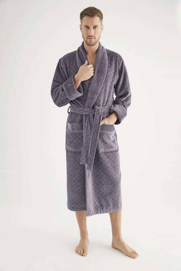 Jakarlı %100 Cotton Erkek Bornozu - Resim 8