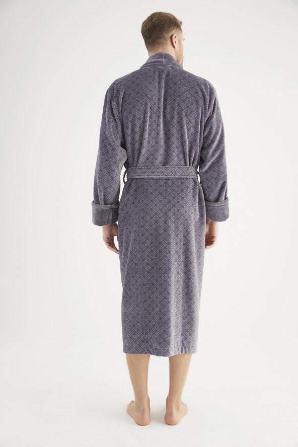 Jakarlı %100 Cotton Erkek Bornozu - Resim 9