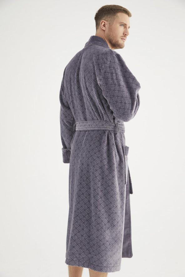 Jakarlı %100 Cotton Erkek Bornozu - Resim 10