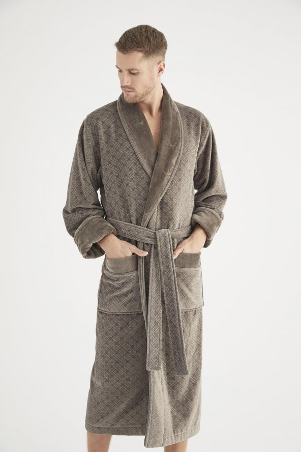 Jakarlı %100 Cotton Erkek Bornozu - Resim 12