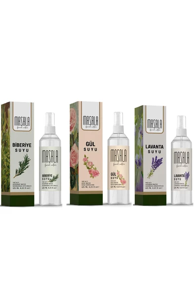 Hidrolat Seti %100 Doğal Yağlı Saf Gül Suyu - Biberiye Suyu - Lavanta Suyu (3 x125 ml.) ürün görseli 1