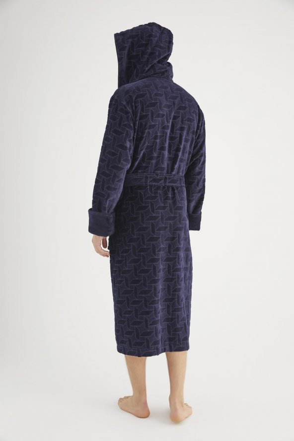 Jakarlı %100 Cotton Erkek Bornozu - Resim 4