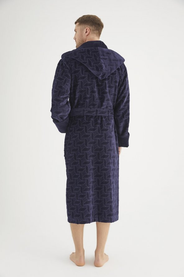 Jakarlı %100 Cotton Erkek Bornozu - Resim 5