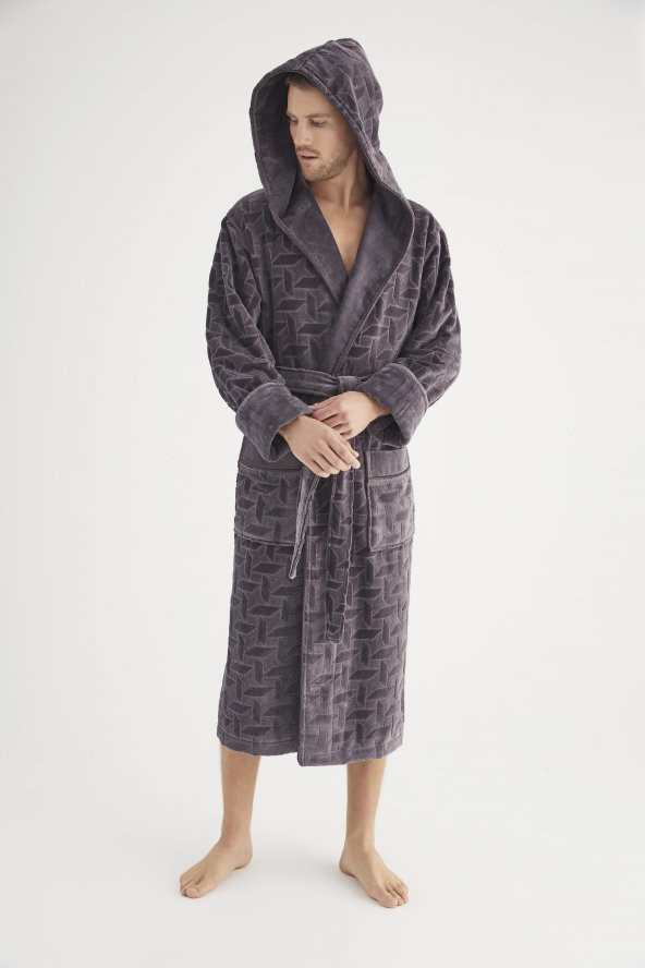 Jakarlı %100 Cotton Erkek Bornozu - Resim 8