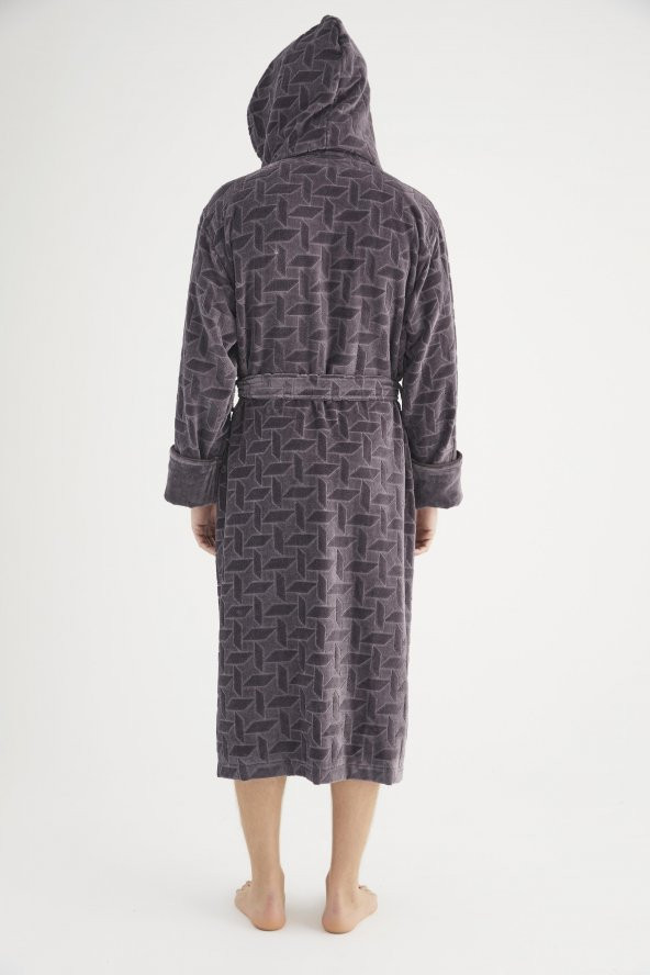Jakarlı %100 Cotton Erkek Bornozu - Resim 10