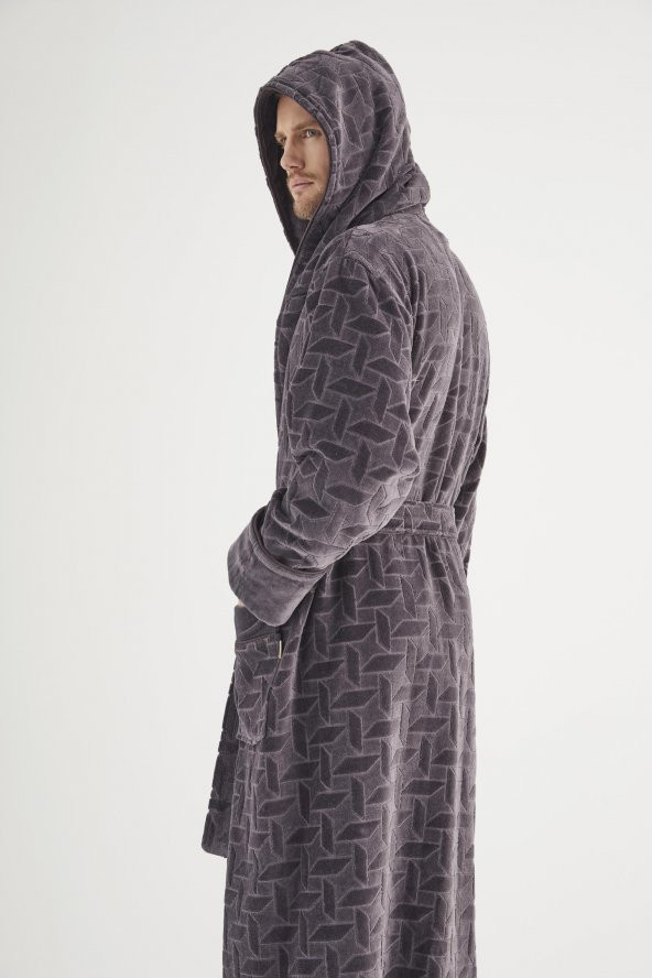 Jakarlı %100 Cotton Erkek Bornozu - Resim 11