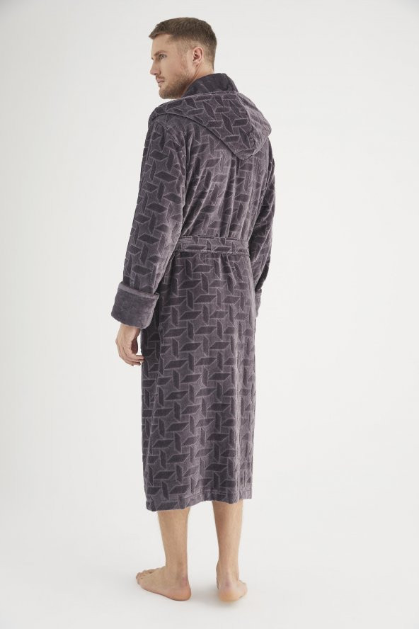 Jakarlı %100 Cotton Erkek Bornozu - Resim 12
