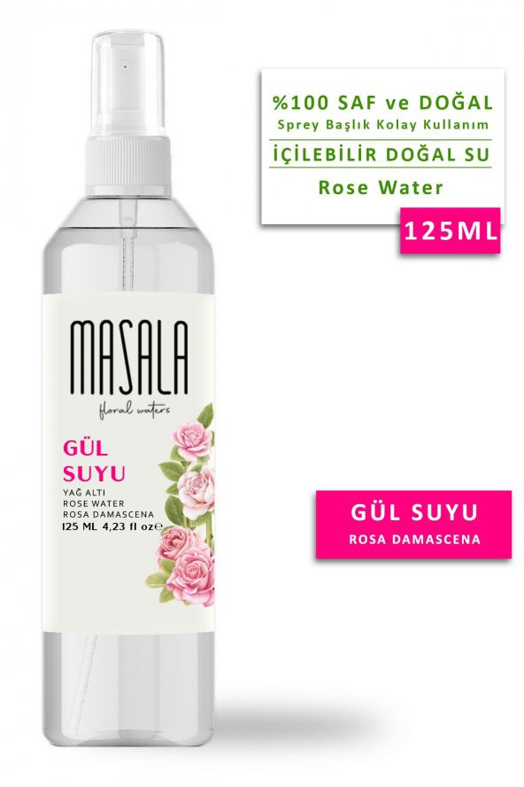 Masala Saf Gül Suyu 125 ml 100 Doğal Yağlı Hidrosol - Tonik Rose Floral Water Hydrosol Tonic ürün görseli 1