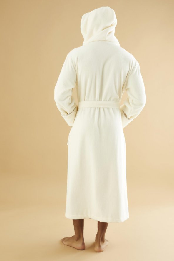 Uzun Kapüşonlu Triga Bambu Cotton Bayan Bornoz - Resim 3