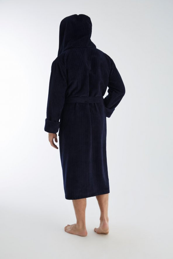 Yaka Fitilli Bambu Cotton Erkek Bornozu - Resim 4