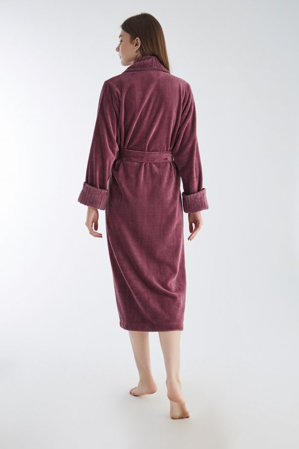 Yaka Fitilli Triga Bambu Cotton Bayan Bornozu - Resim 5