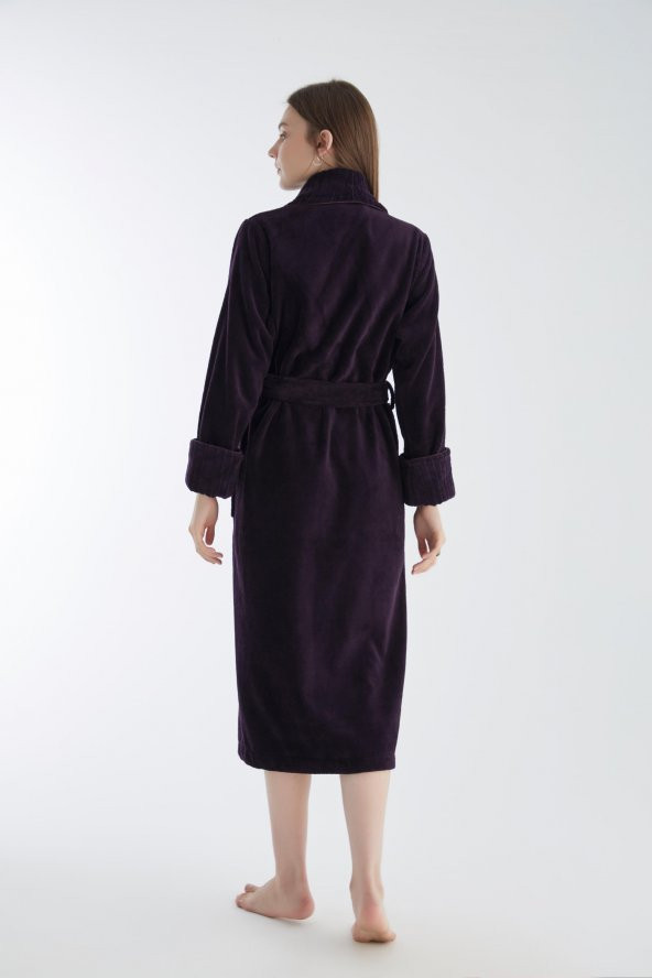 Yaka Fitilli Triga Bambu Cotton Bayan Bornozu - Resim 8