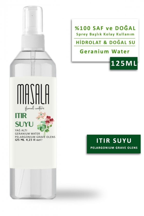 Masala Saf Itır Suyu (Sardunya) 125 ml 100 Doğal Yağlı Hidrosol - Tonik Geranium Floral Water Hydrosol Tonic ürün görseli 1