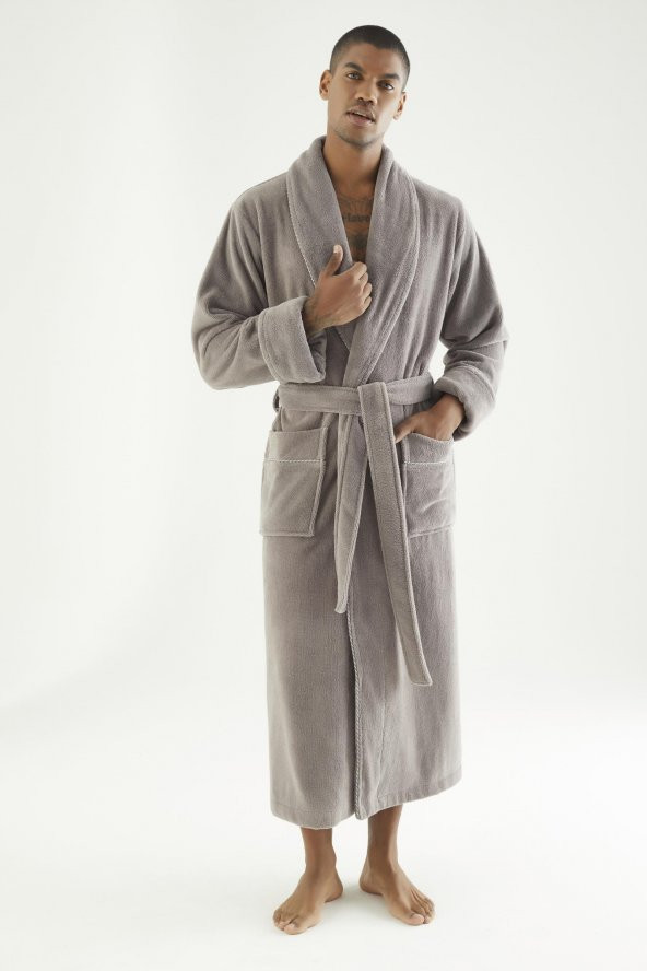 Uzun Şalyaka Triga Bambu Cotton Erkek Bornoz - Resim 6