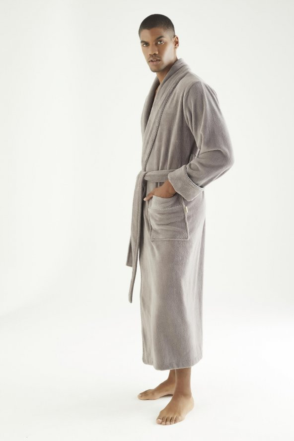 Uzun Şalyaka Triga Bambu Cotton Erkek Bornoz - Resim 7