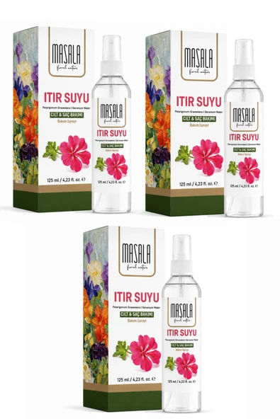 Masala 3 Adet Saf Itır Suyu (Sardunya) 125 ml %100 Doğal Yağlı Hidrosol - Tonik Geranium Floral Water Hydrosol Tonic ürün görseli 1