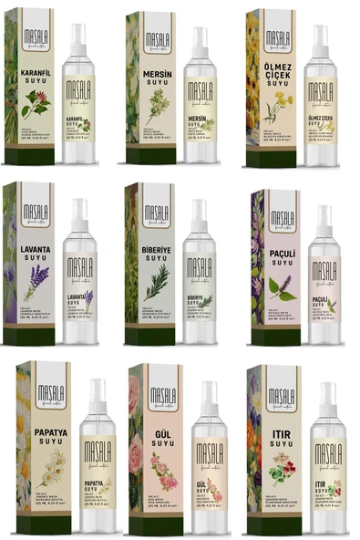 Masala Hidrolat Seti – %100 Doğal Yağlı Hidrosol Tonikler (9 Çeşit) ürün görseli 1