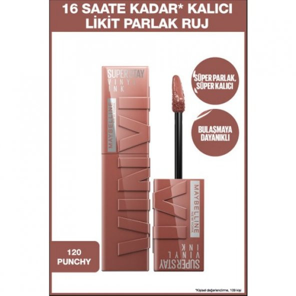 Maybelline New York Super Stay Vinyl Ink Uzun Süre Kalıcı Likit Parlak Ruj 120 Punchy ürün görseli 1