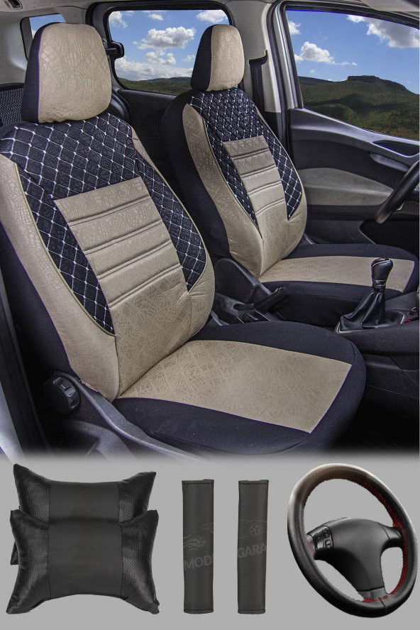 Modern Garaj Skoda Octavia Gofrajlı Oto Koltuk Logolu Kılıfı Seti ürün görseli 1