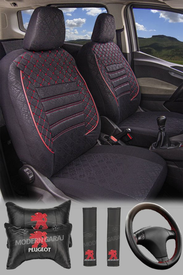 Modern Garaj Peugeot  Bipper Gofrajlı Oto Koltuk Logolu Kılıfı Seti ürün görseli 1