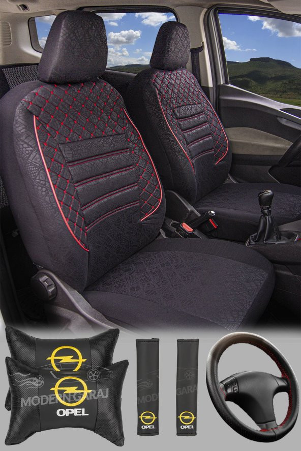 Modern Garaj Opel Astra, Corsa, Vectra Gofrajlı Yastık,Kemer Direksyon Oto Koltuk Logolu Kılıfı Seti ürün görseli 1