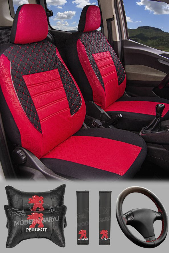 Modern Garaj Peugeot Gofrajlı Oto Koltuk Logolu Kılıfı Seti ürün görseli 1