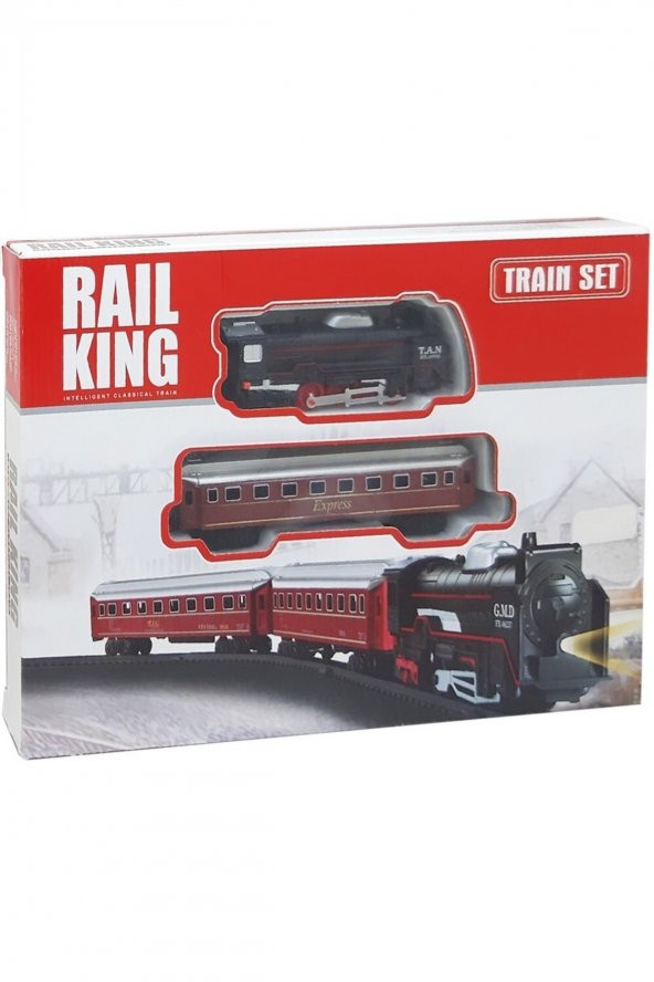Rail King Oyuncak Tren Seti Pilli 12 Parça Raylı Vagonlu Kara Tren Oyuncak Tren ürün görseli 1