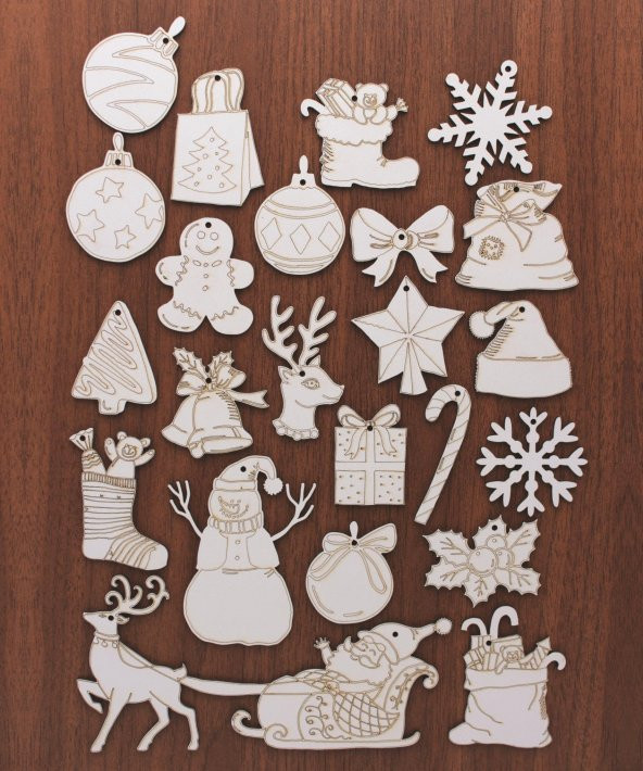 23 Adet Ahşap Yılbaşı Süsü 6-8cm ürün görseli 1