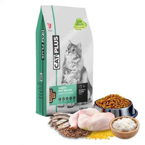 CatPlus Düşük Tahıllı Hipoalerjenik Tavuklu Hamsili Yetişkin Kedi Maması 1,5 Kg ürün görseli 1