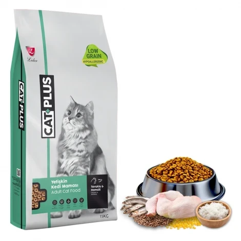 CatPlus Düşük Tahıllı Hipoalerjenik Tavuklu Hamsili Yetişkin Kedi Maması 15 Kg ürün görseli 1