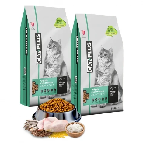 CatPlus Düşük Tahıllı Hipoalerjenik Tavuklu Hamsili Yetişkin Kedi Maması 1,5 Kg x 2 Adet ürün görseli 1