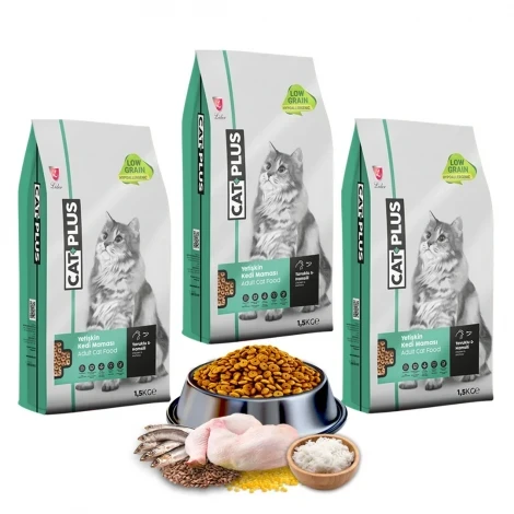 CatPlus Düşük Tahıllı Hipoalerjenik Tavuklu Hamsili Yetişkin Kedi Maması 1,5 Kg x 3 Adet ürün görseli 1