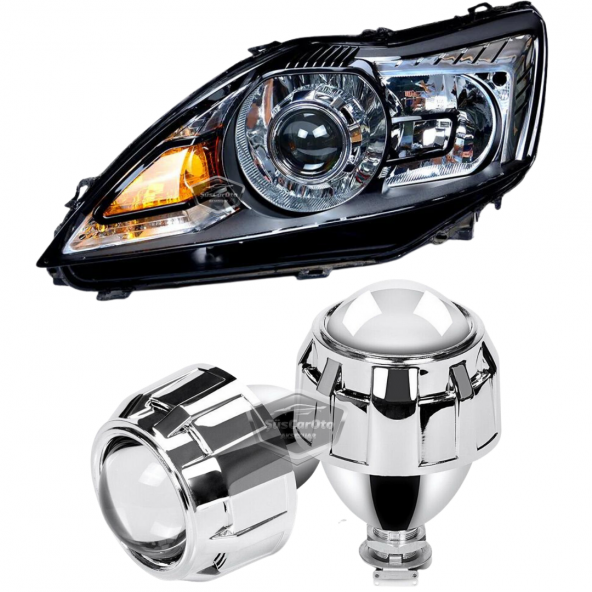 Universal 2.5 Bi-xenon Far Merceği Uzun Kısa Projektör Lens Bixenon Şeffaf Lens Profesyonel Seri 2 Adet Gümüş ürün görseli 1