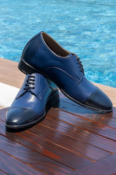 El Yapımı Lacivert Renk Oxford Model 7 Cm Boy Uzatan Gizli Topuk Ayakkabı Damatlık Kundura ürün görseli 1