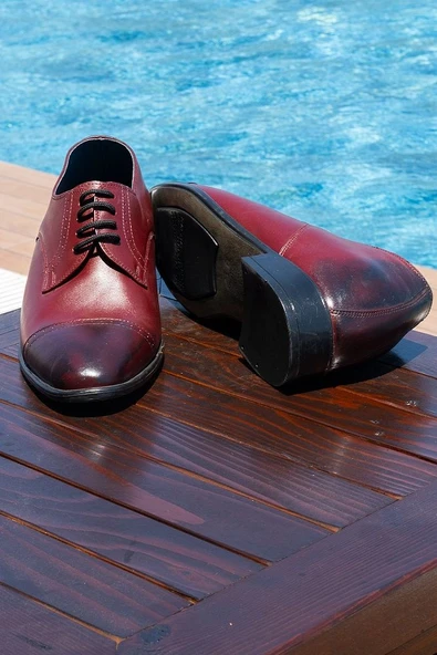 El Yapımı Bordo Renk Oxford Model 7 Cm Boy Uzatan Gizli Topuk Ayakkabı Damatlık Kundura ürün görseli 1