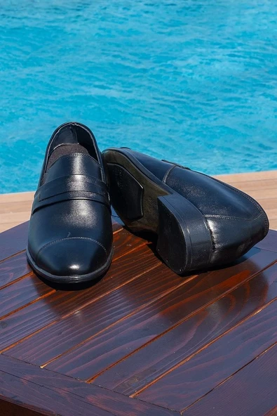 El Yapımı Loafer Model Siyah 7 Cm Boy Uzatan Erkek Ayakkabı Gizli Topuklu Kundura ürün görseli 1