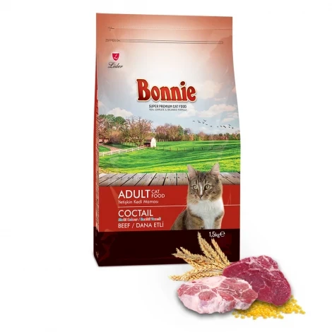 Bonnie Renkli Taneli Dana Etli Yetişkin Kedi Maması 1,5 Kg ürün görseli 1