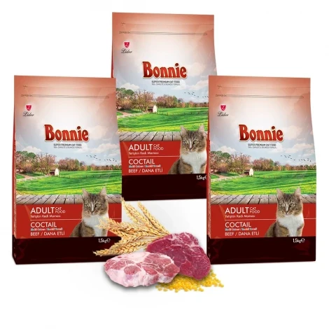 Bonnie Renkli Taneli Dana Etli Yetişkin Kedi Maması 1,5 Kg x 3 Adet ürün görseli 1