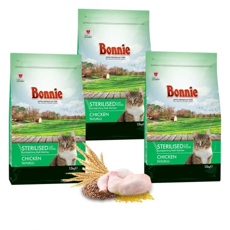 Bonnie Kısırlaştırılmış Tavuklu Kedi Maması 1,5 Kg x 3 Adet ürün görseli 1