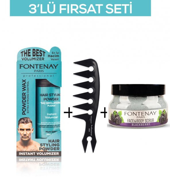 Fontenay Pudra Toz Wax Mavi 20gr + Şekil Tarağı 044 + Face And Body Scrub Böğürtlen 350ml 3Lü Set ürün görseli 1