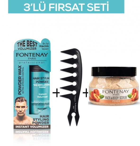 Fontenay Pudra Toz Wax Mavi 20gr + Şekil Tarağı 044 + Face And Body Scrub Şeftali 350ml 3Lü Set ürün görseli 1
