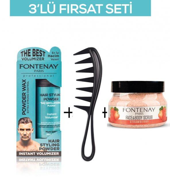 Fontenay Pudra Toz Wax Mavi 20gr + Şekil Tarağı 043 + Face And Body Scrub Çilekli 350ml 3Lü Set ürün görseli 1
