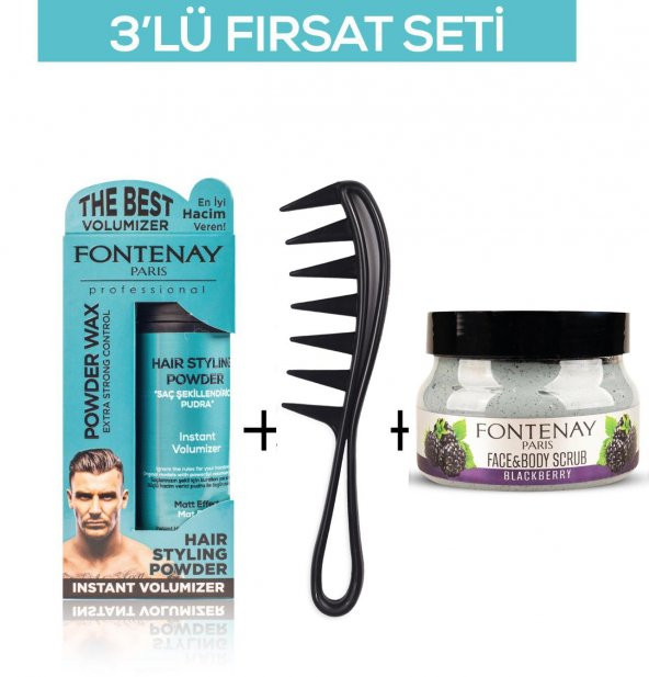 Fontenay Pudra Toz Wax Mavi 20gr + Şekil Tarağı 043 + Face And Body Scrub Böğürtlen 350ml 3Lü Set ürün görseli 1
