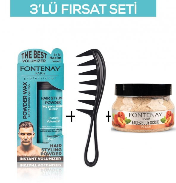 Fontenay Pudra Toz Wax Mavi 20gr + Şekil Tarağı 043 + Face And Body Scrub Şeftali 350ml 3Lü Set ürün görseli 1
