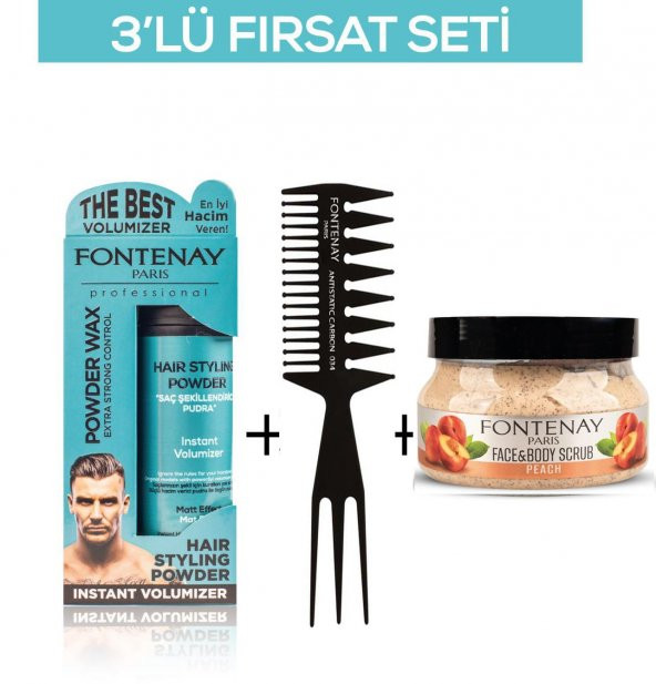 Fontenay Pudra Toz Wax Mavi 20gr + Şekil Tarağı 034 + Face And Body Scrub Şeftali 350ml 3Lü Set ürün görseli 1