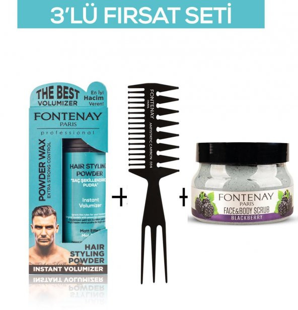 Fontenay Pudra Toz Wax Mavi 20gr + Şekil Tarağı 034 + Face And Body Scrub Böğürtlen 350ml 3Lü Set ürün görseli 1