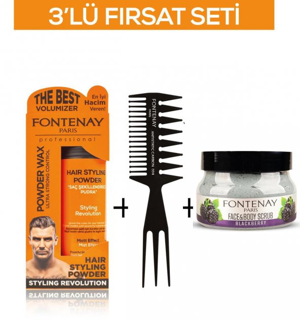 Fontenay Pudra Toz Wax Turuncu 20gr +Şekil Tarağı 034+ Face And Body Scrub Böğürtlen 350ml 3Lü Set ürün görseli 1