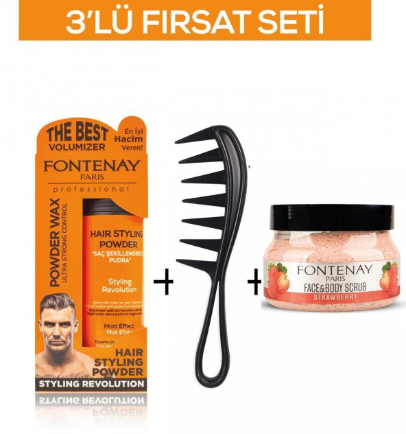 Fontenay Pudra Toz Wax Turuncu 20gr +Şekil Tarağı 043+ Face And Body Scrub Çilekli 350ml 3Lü Set ürün görseli 1